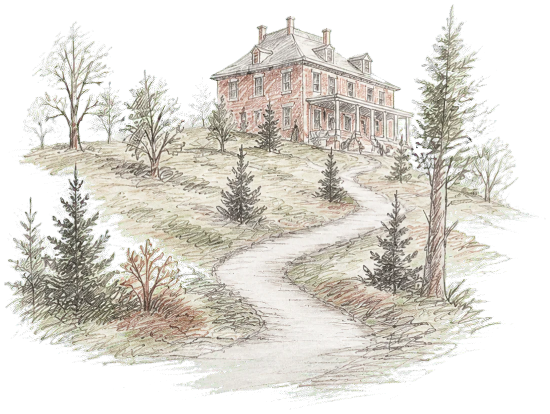 Colored pencil study of a path leading toward Meigs House