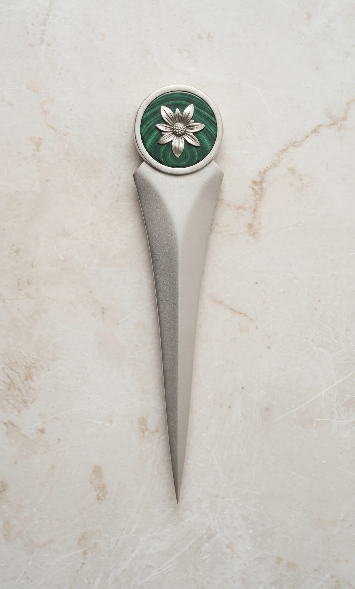 Daisy Malachite Letter Opener on pale stone
