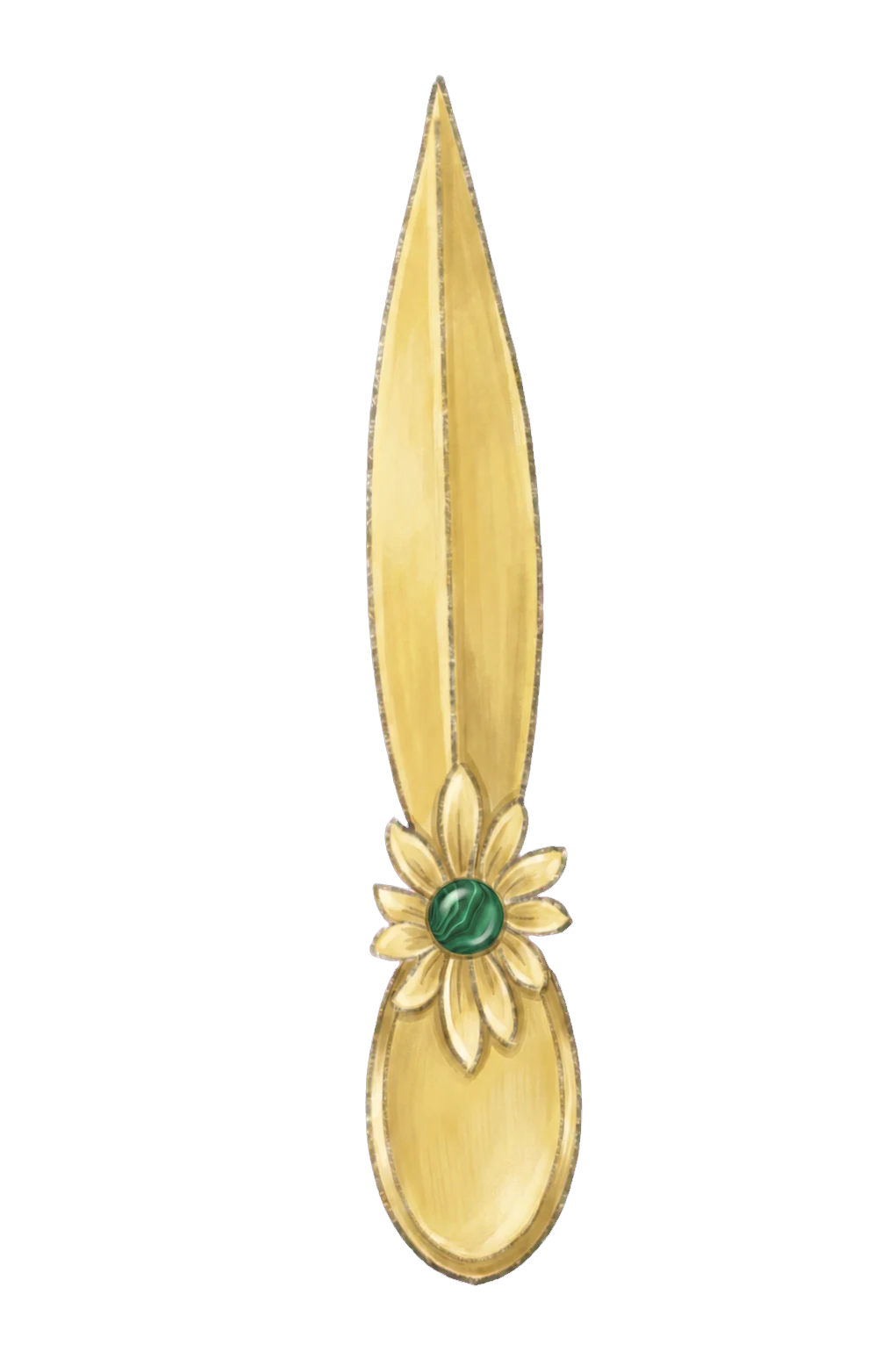 Colored rendering of the Miss Porter’s golden bloom letter opener