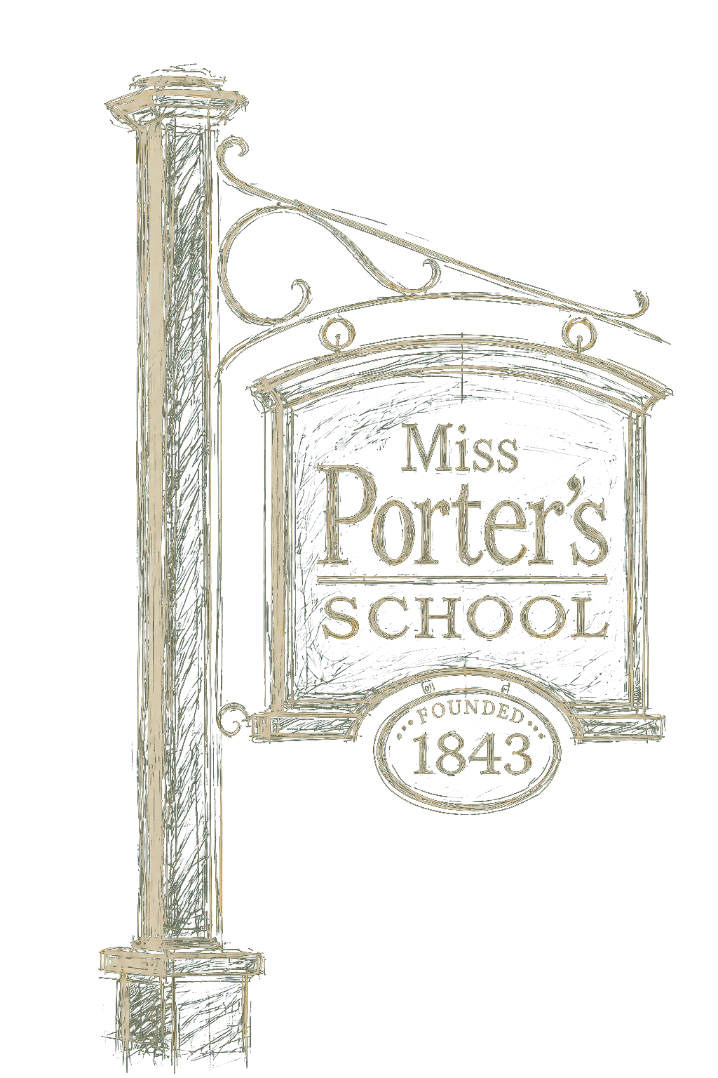 Pencil study of the Miss Porter’s School entrance sign