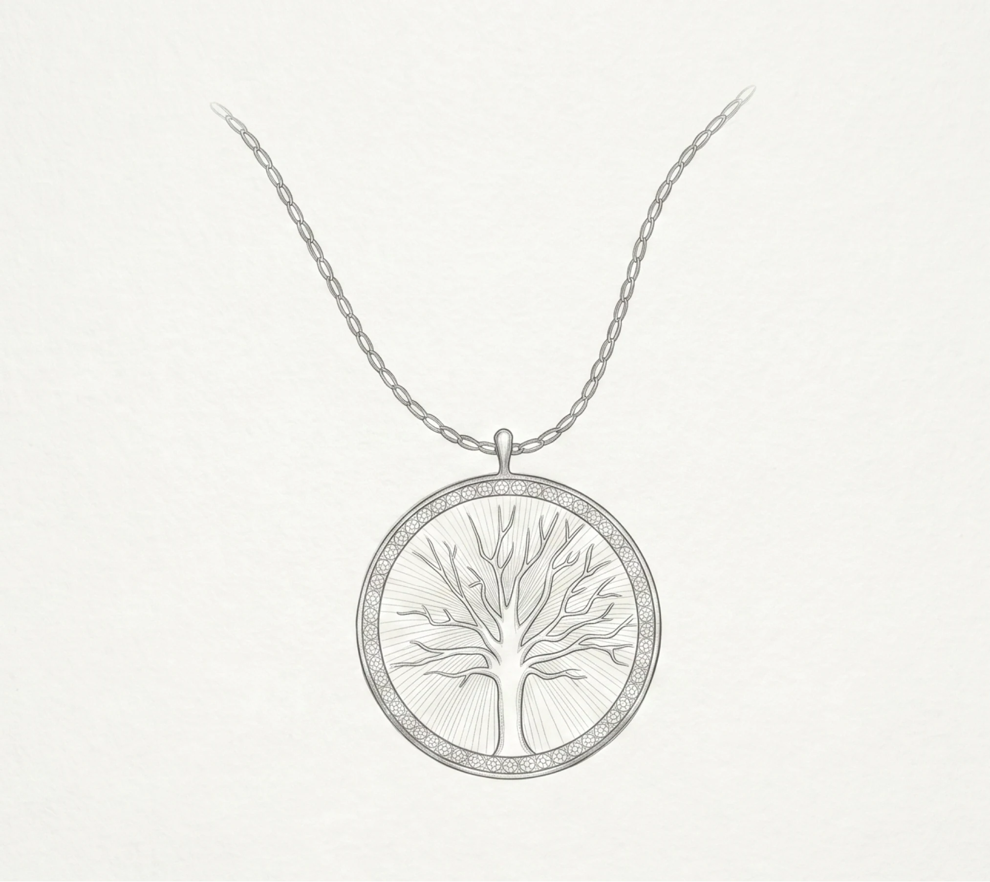 A detailed pencil design translating the tree into a medallion