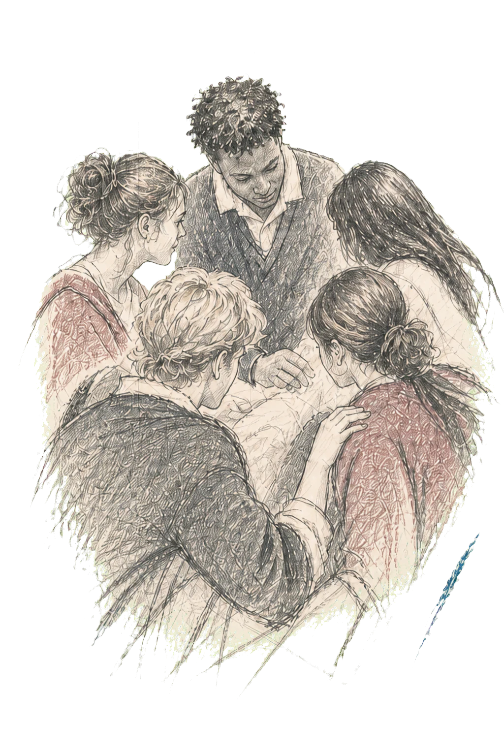 Fine pencil study of Taft students gathered together
