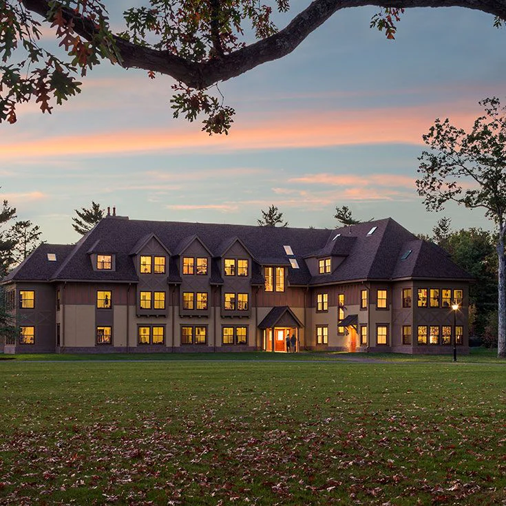 Westminster School building illuminated at dusk