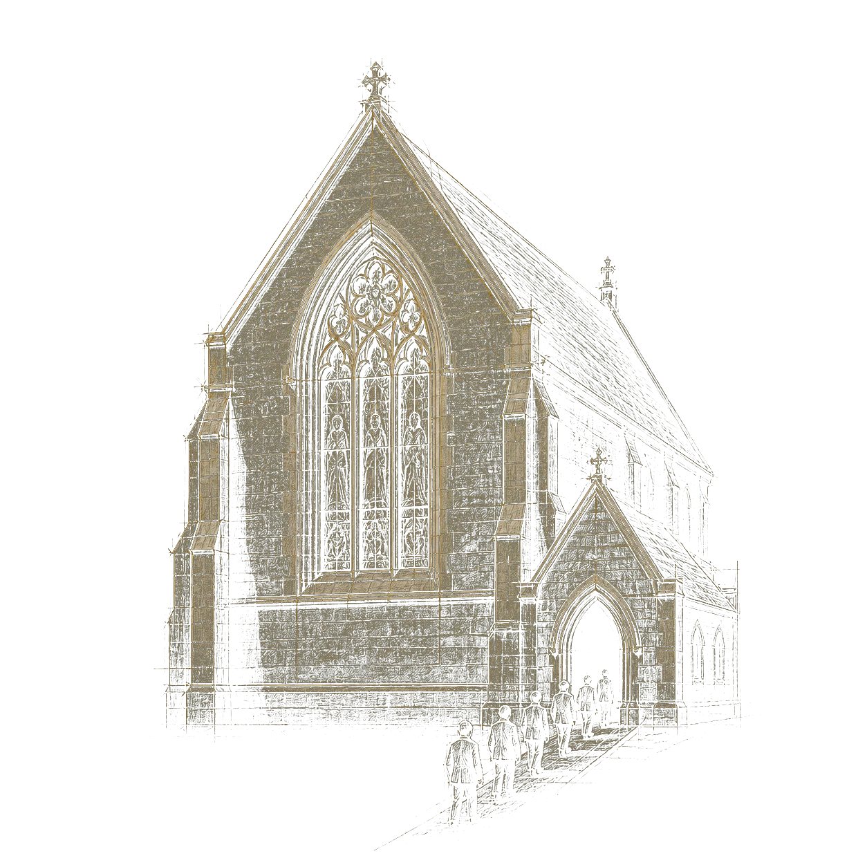 Pencil study of Andrews Memorial Chapel