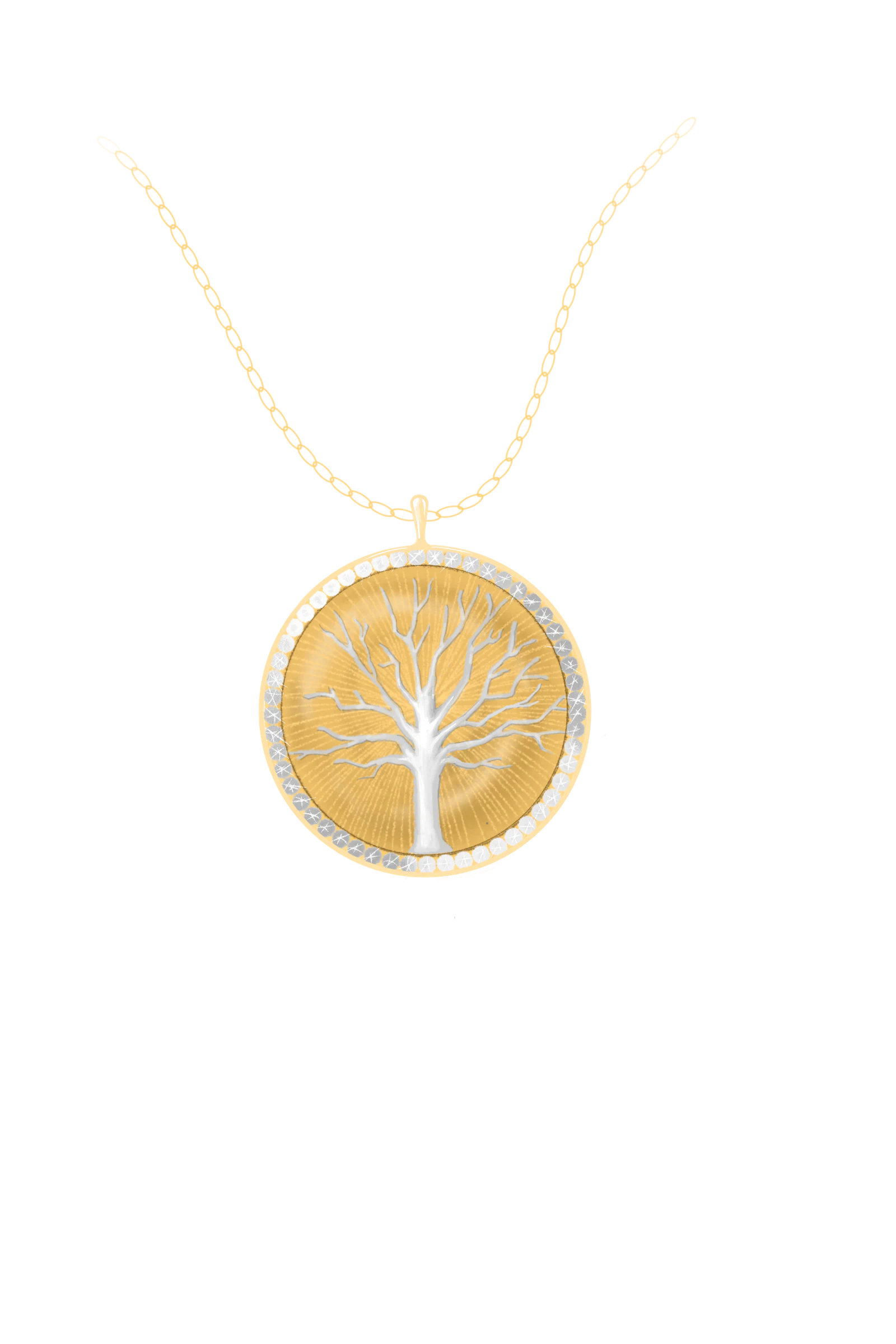 Colored rendering of the WRA tree medallion necklace