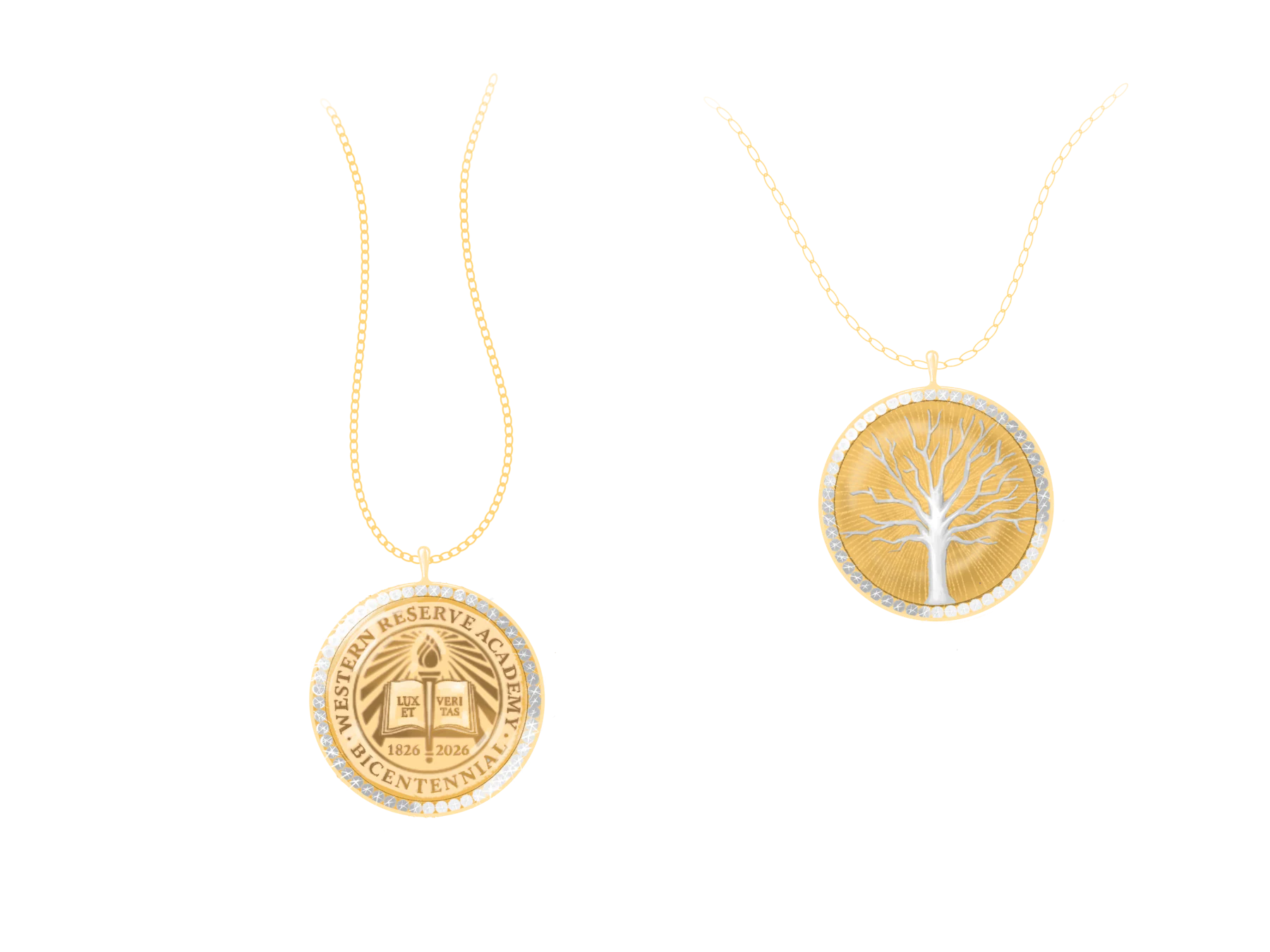 WRA medallion necklace sketch on a dark background